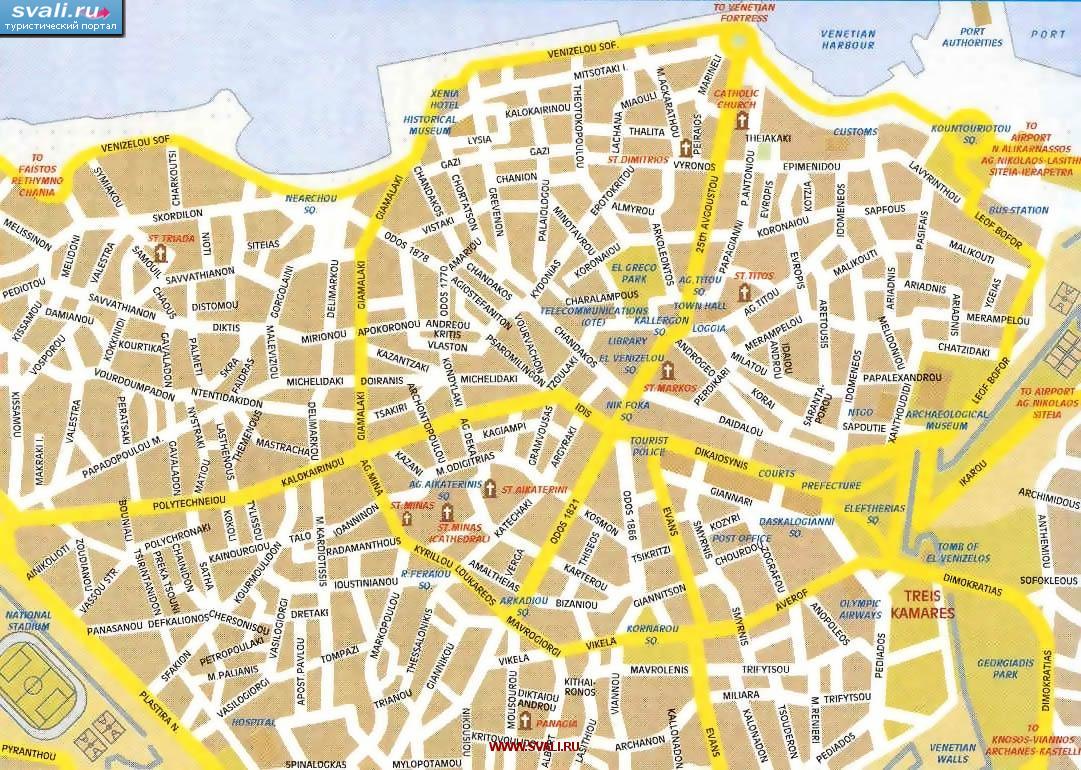 Карта центра Ираклиона (Heraklion), остров Крит, Греция (англ.)