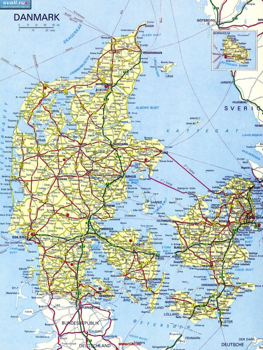 Карта автодорог Дании (датск.)