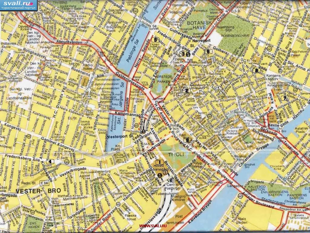 Карта центра Копенгагена, Дания (датск.)
