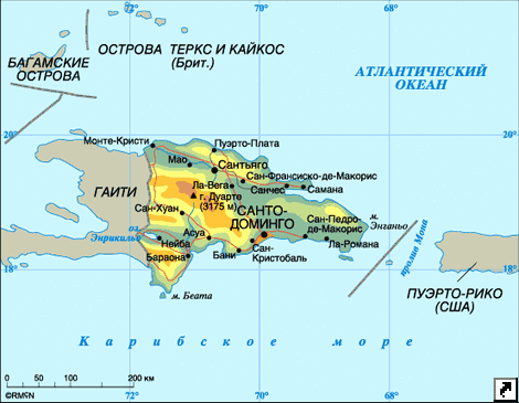 Карта Доминиканской Республики. 