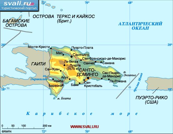 Карта Доминиканской Республики. 