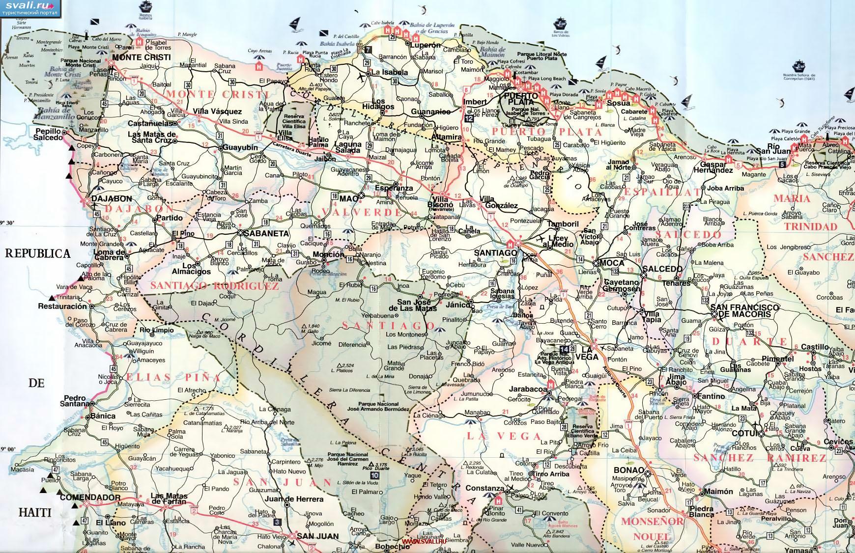 Карта центральной части и северного побережья Доминиканской республики (исп.)