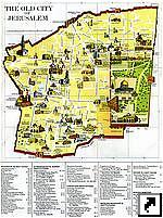 Иерусалим, Старый город, подробная туристическая карта с указанием достопримечательностей, Израиль (англ.)
