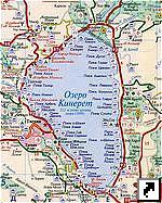 Туристическая карта озера Кинерет (Kineret), Израиль.