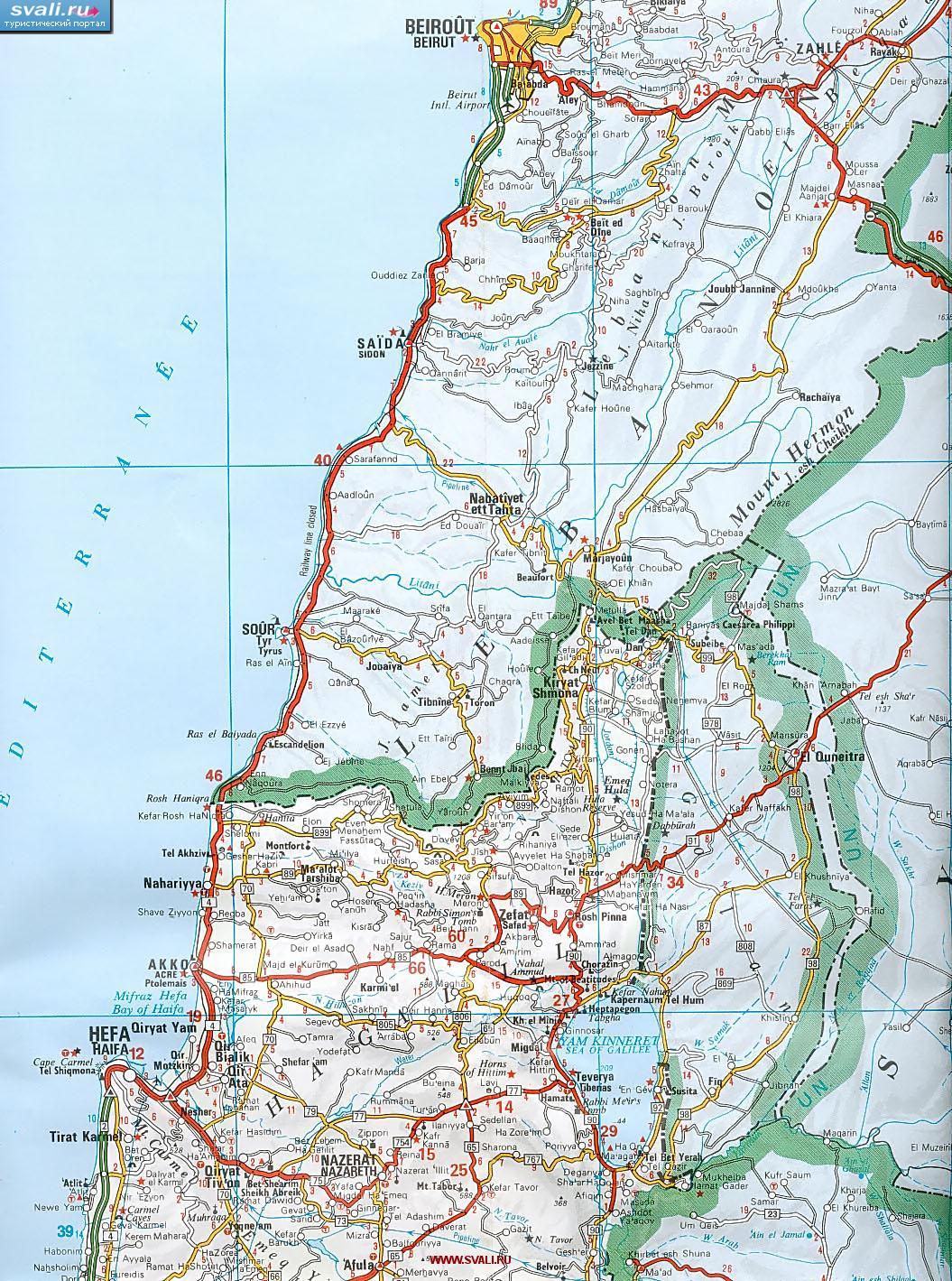 Подробная карта севера Израиля (англ.)