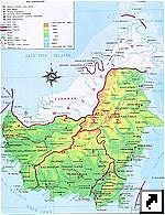 Карта острова Калимантан (Kalimantan, Borneo), Индонезия (индон.)
