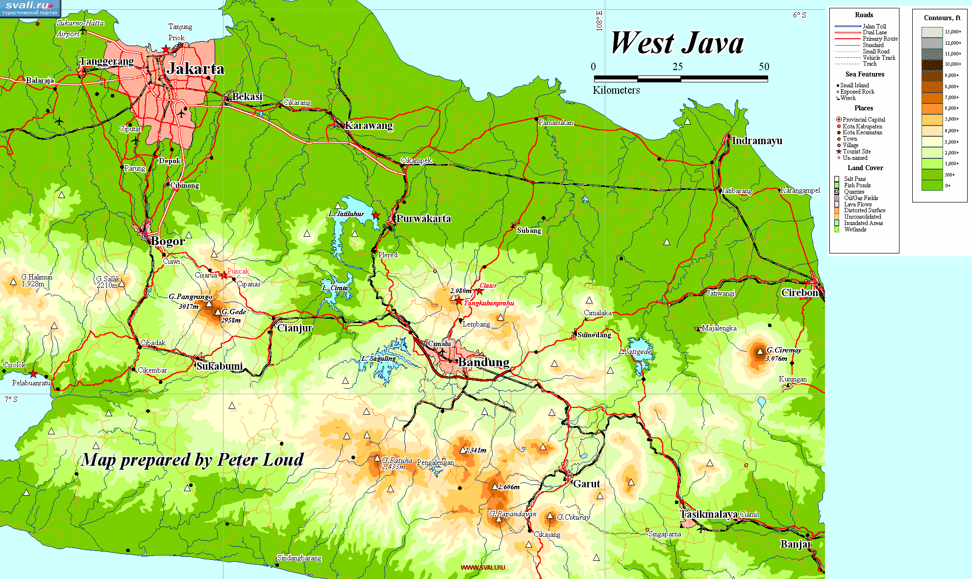 Карта западной части острова Ява (Java), Индонезия (англ.)