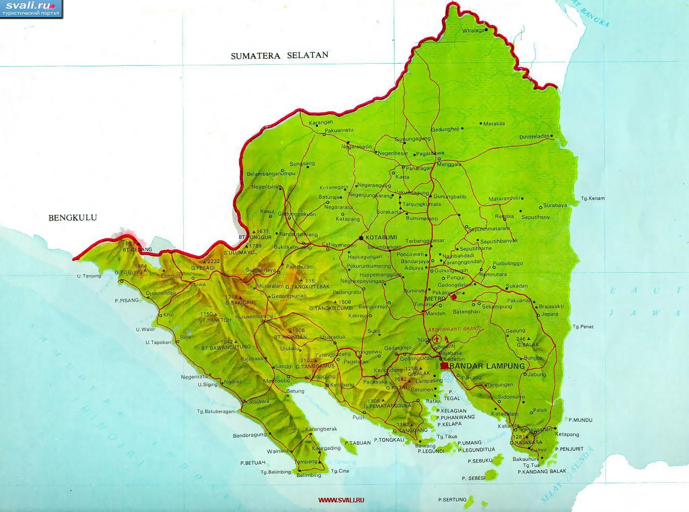 Карта провинции Лампунг (Lampung), остров Суматра (Sumatra), Индонезия (индон.)