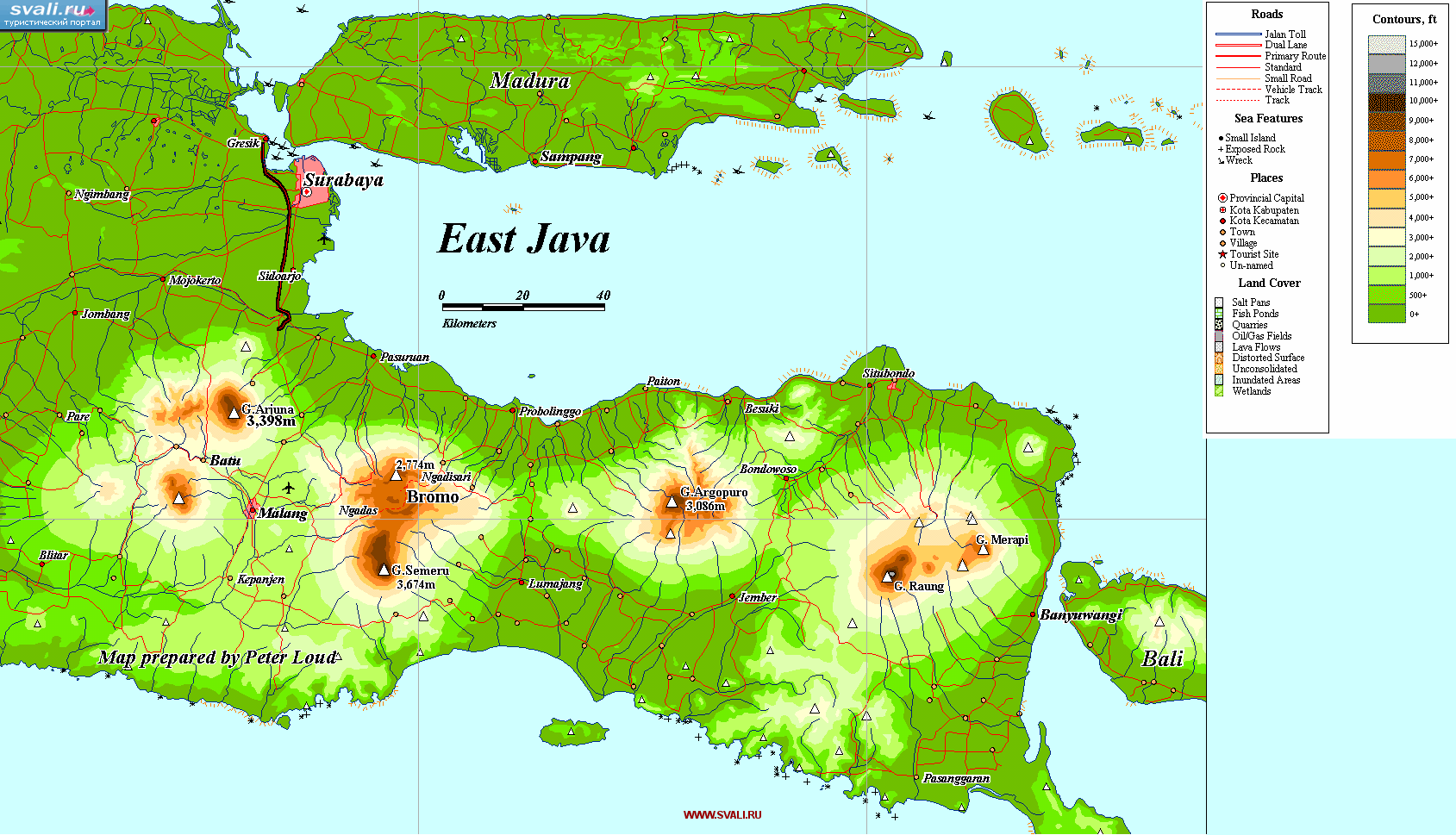 Вулкан семеру на карте острова Ява