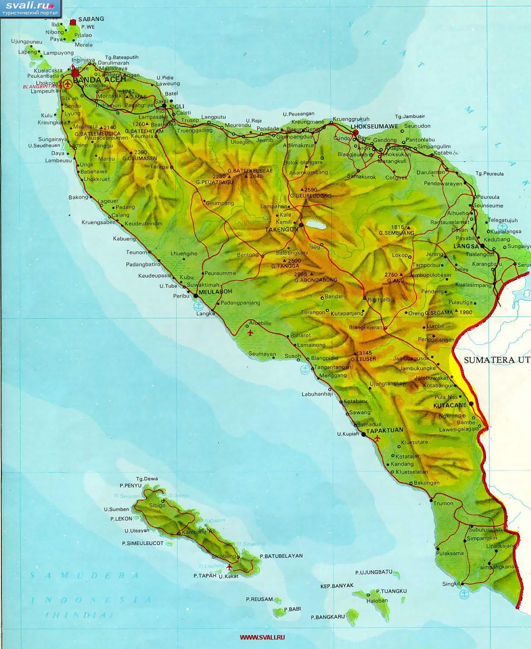 Карта провинции Ачех (Aceh), остров Суматра (Sumatra), Индонезия (индон.)