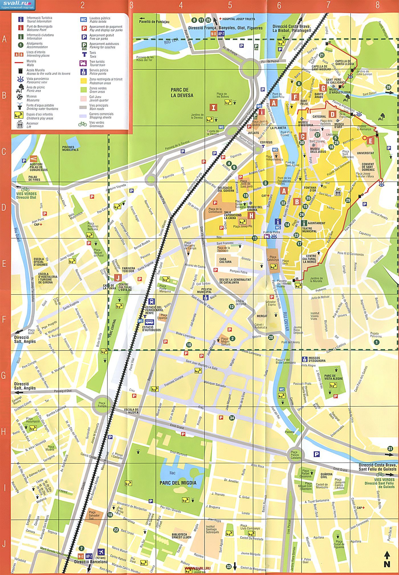 Карта города Жирона, провинция Каталония, Испания (исп.)