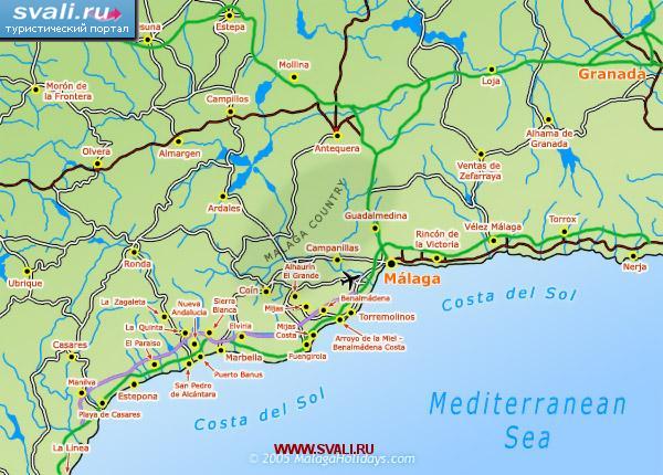 Подробная карта побережья Коста-дель-Соль, провинция Малага, Испания (исп.)