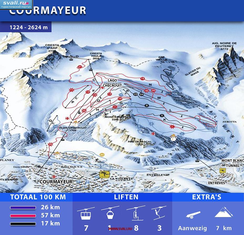 Карта горнолыжного курорта Курмайор, Италия (итал.)