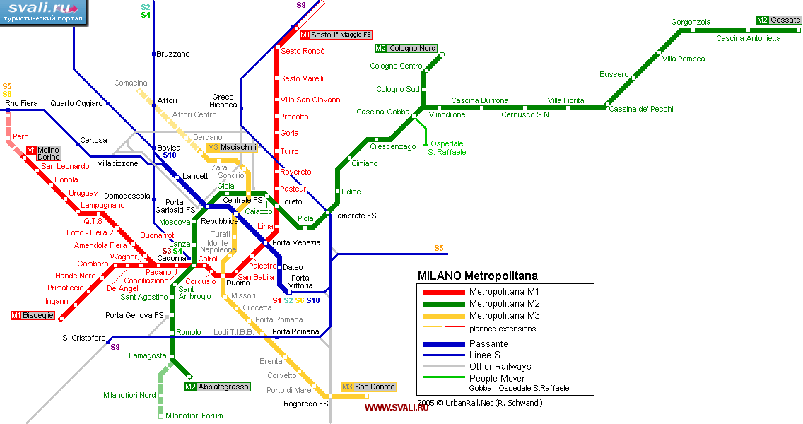 Схема метро Милана, Италия (итал.)