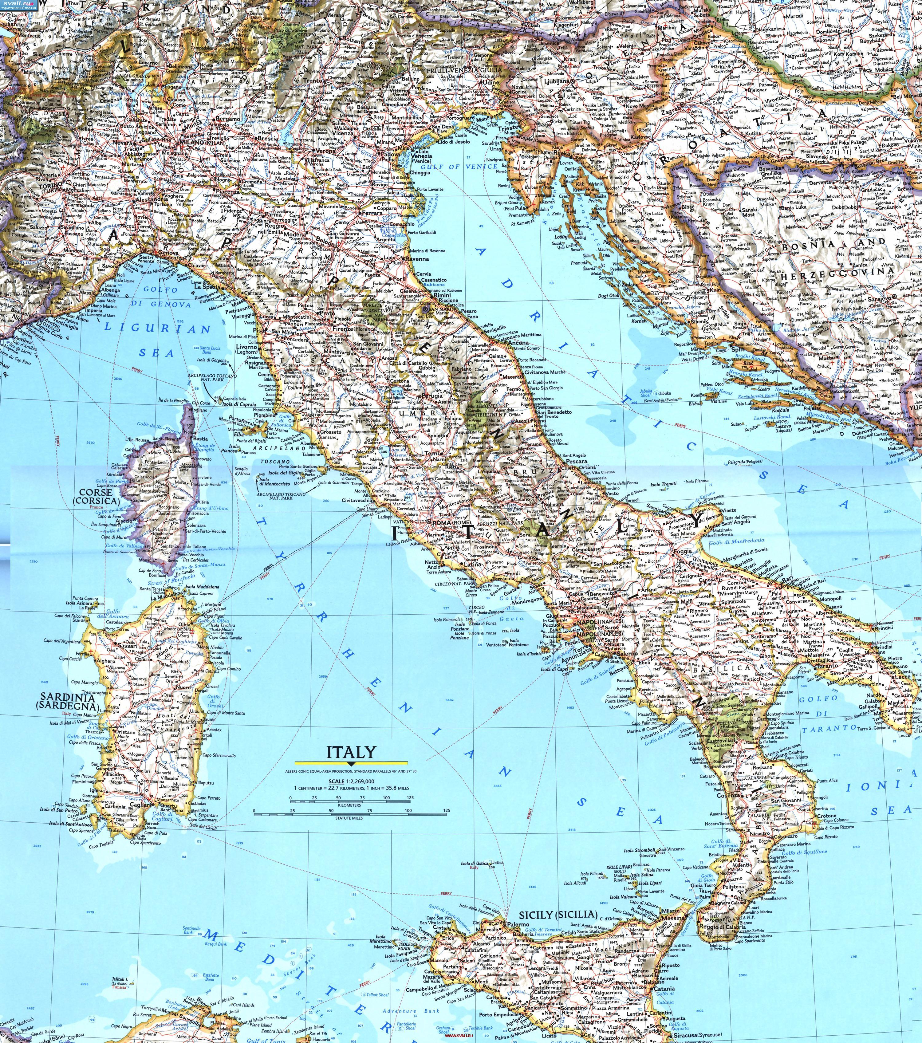 Подробная Карта Италии (итал.)