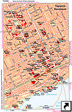Карта центра Торонто с указанием достопримечательностей, Канада (англ.)