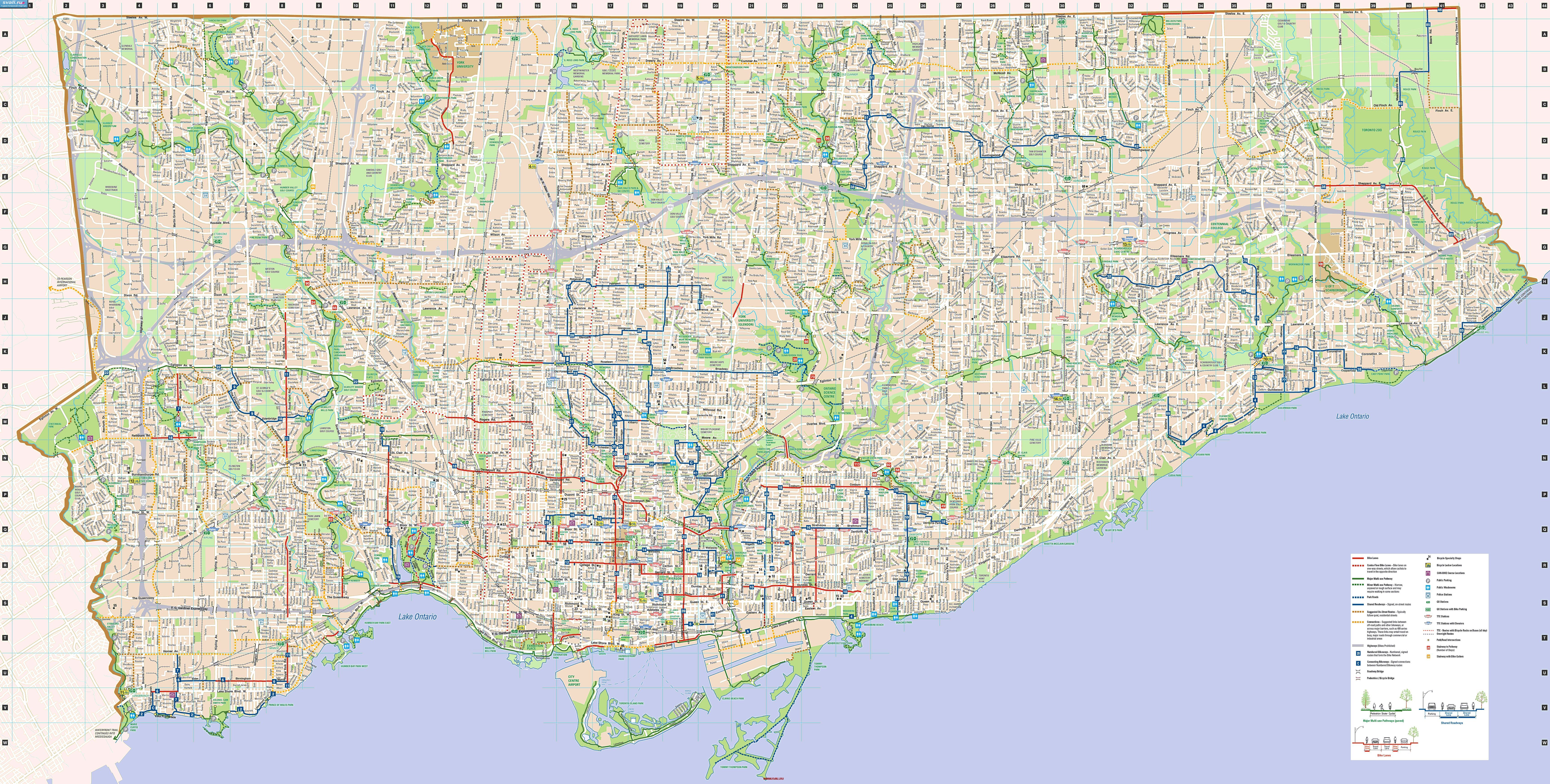 Подробная туристическая карта Торонто, Канада (англ.)