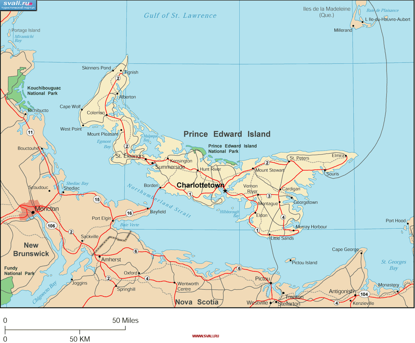 Карта провинции Остров Принца Едуарда, Канада (англ.)
