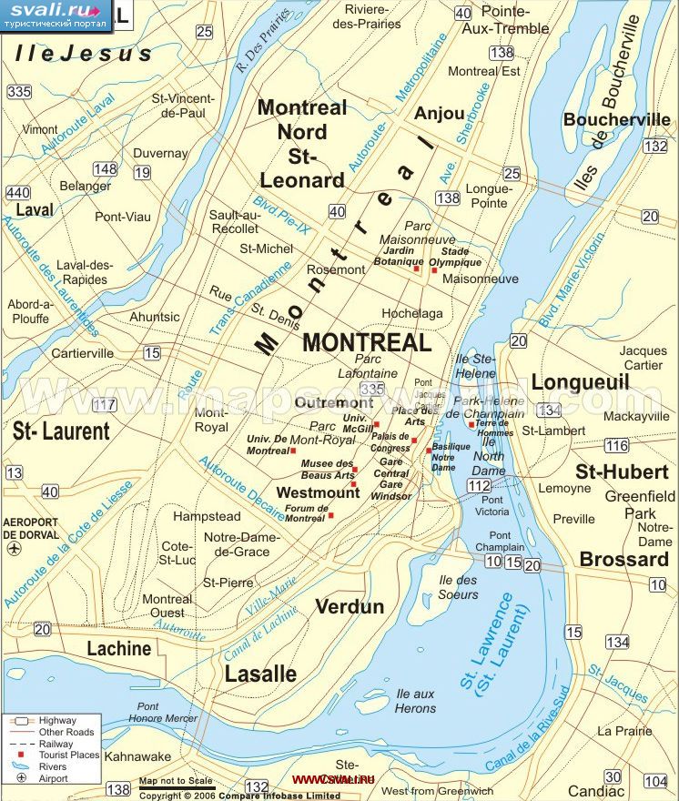 Туристическая карта Монреаля, Канада (англ.)