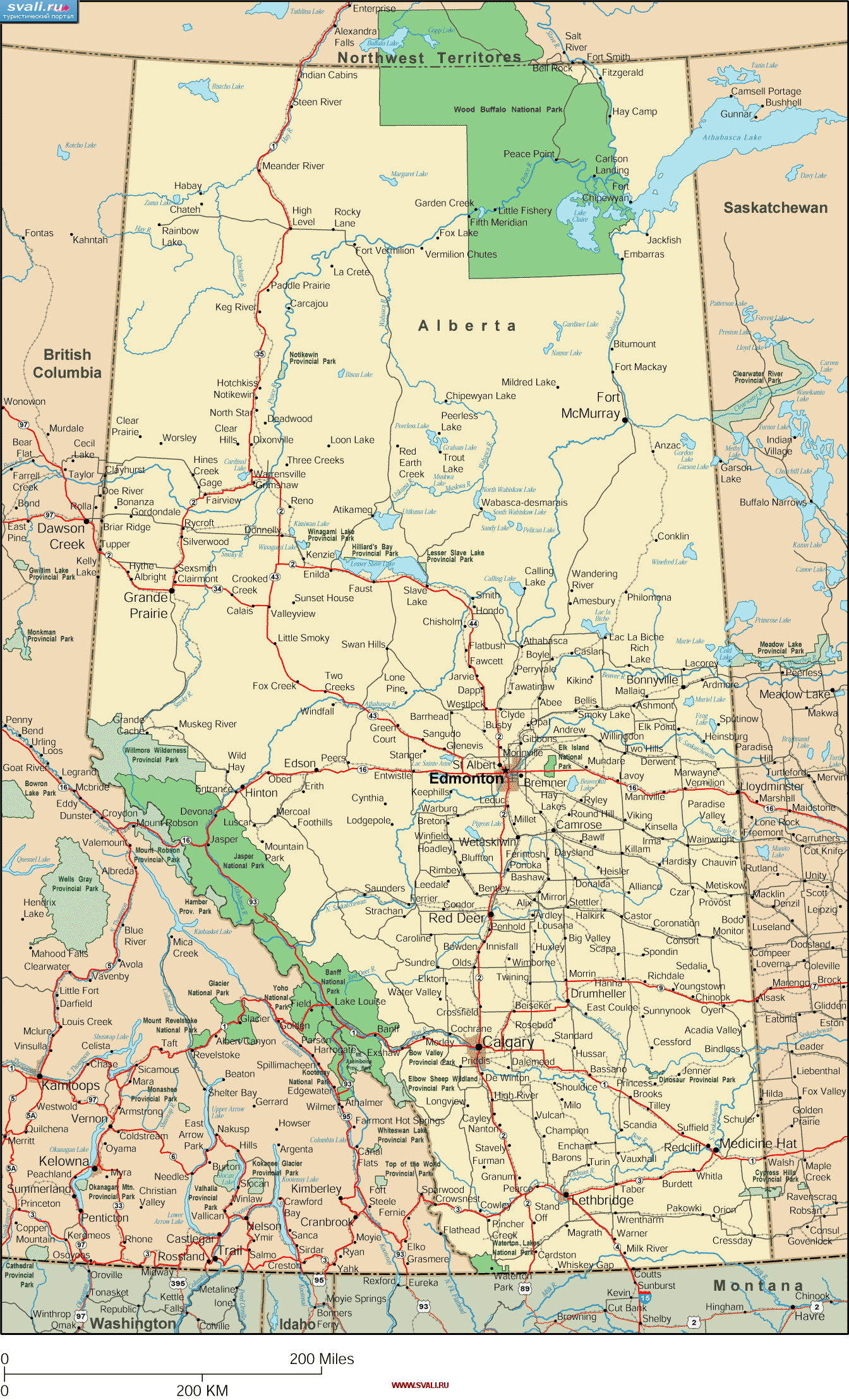 Карта провинции Альберта, Канада (англ.)
