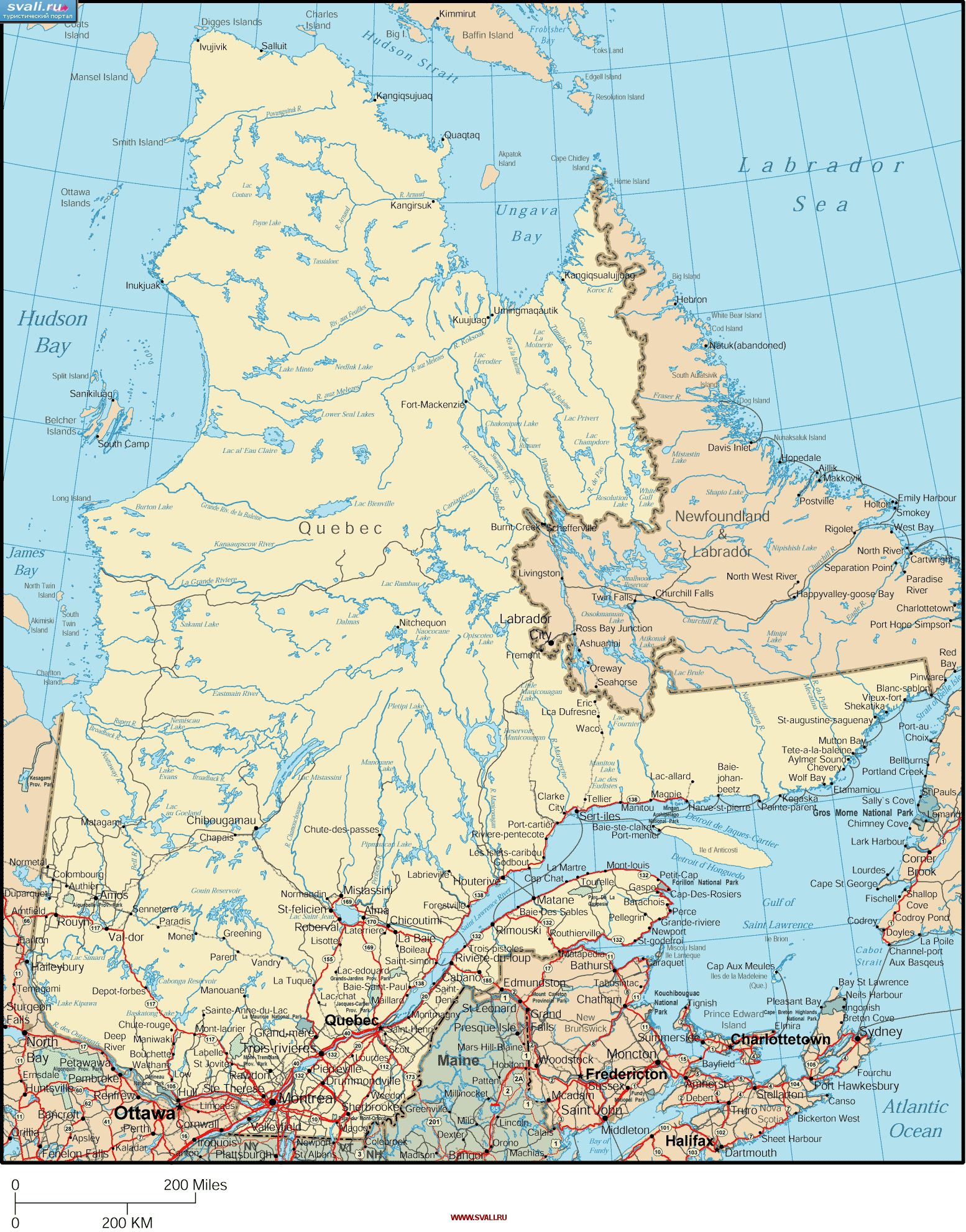 Карта провинции Квебек, Канада (англ.)