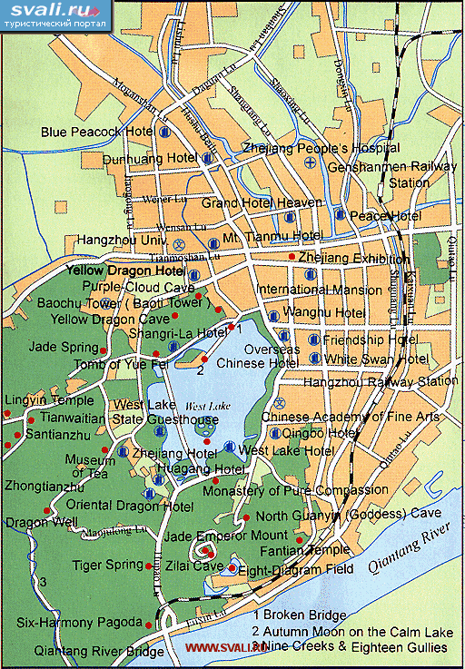 Карта города Ханчжоу (Hangzhou), провинция Чжэцзян (Zhejiang), Китай (англ.)