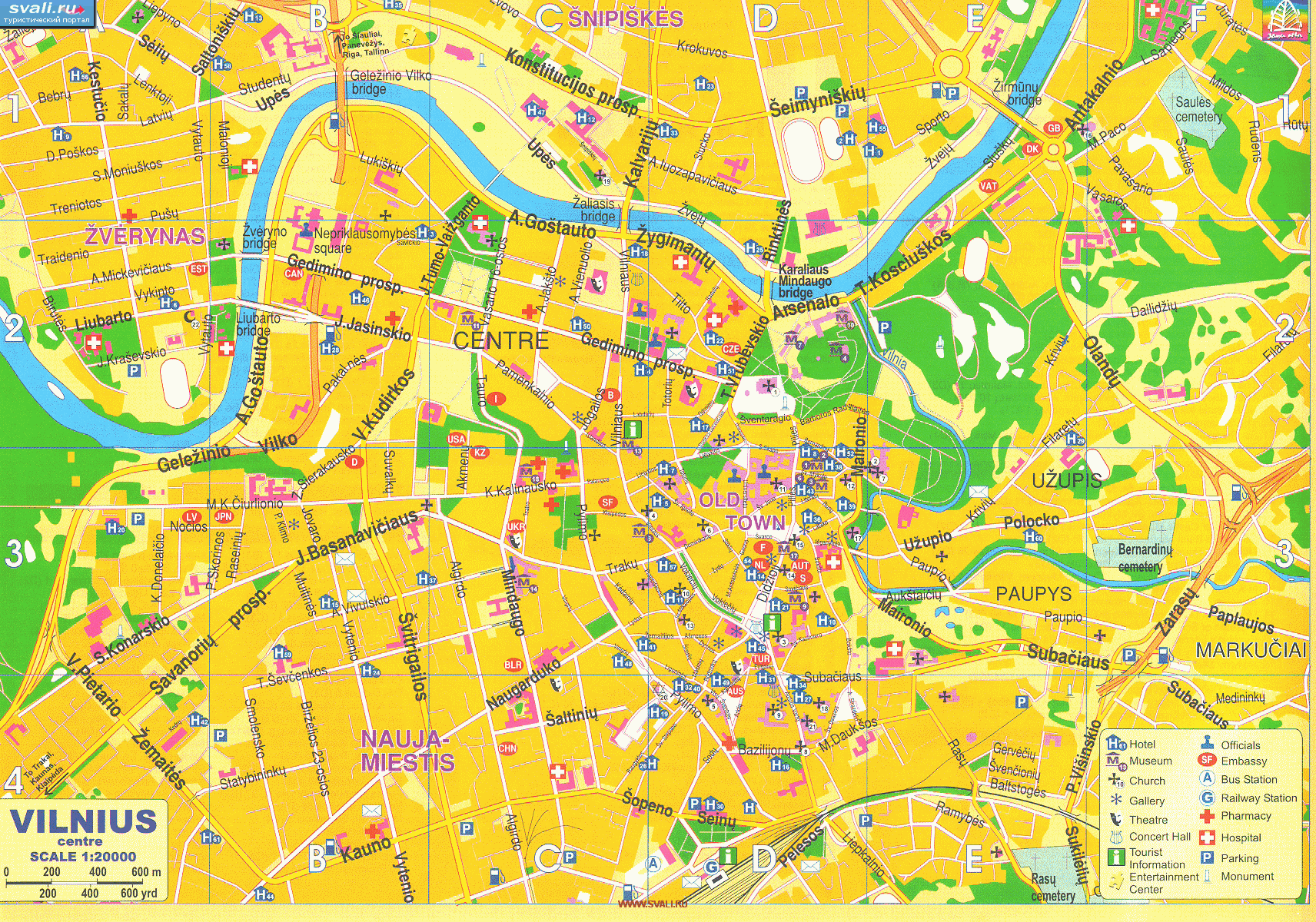 Туристическая карта центра Вильнюса, Литва (лит.)