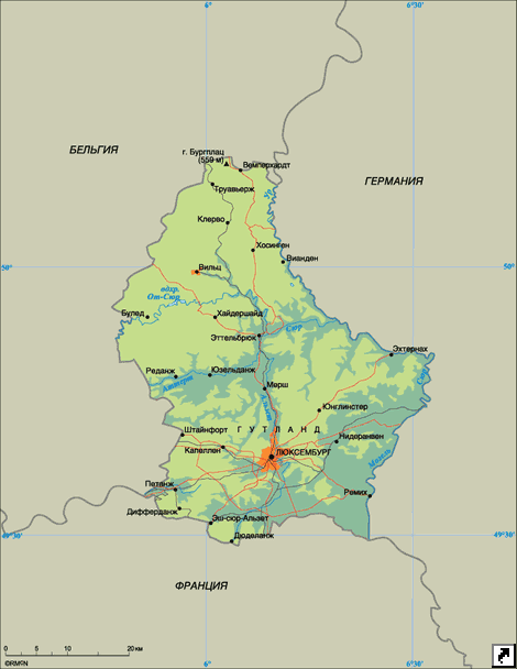 Карта Люксембурга.