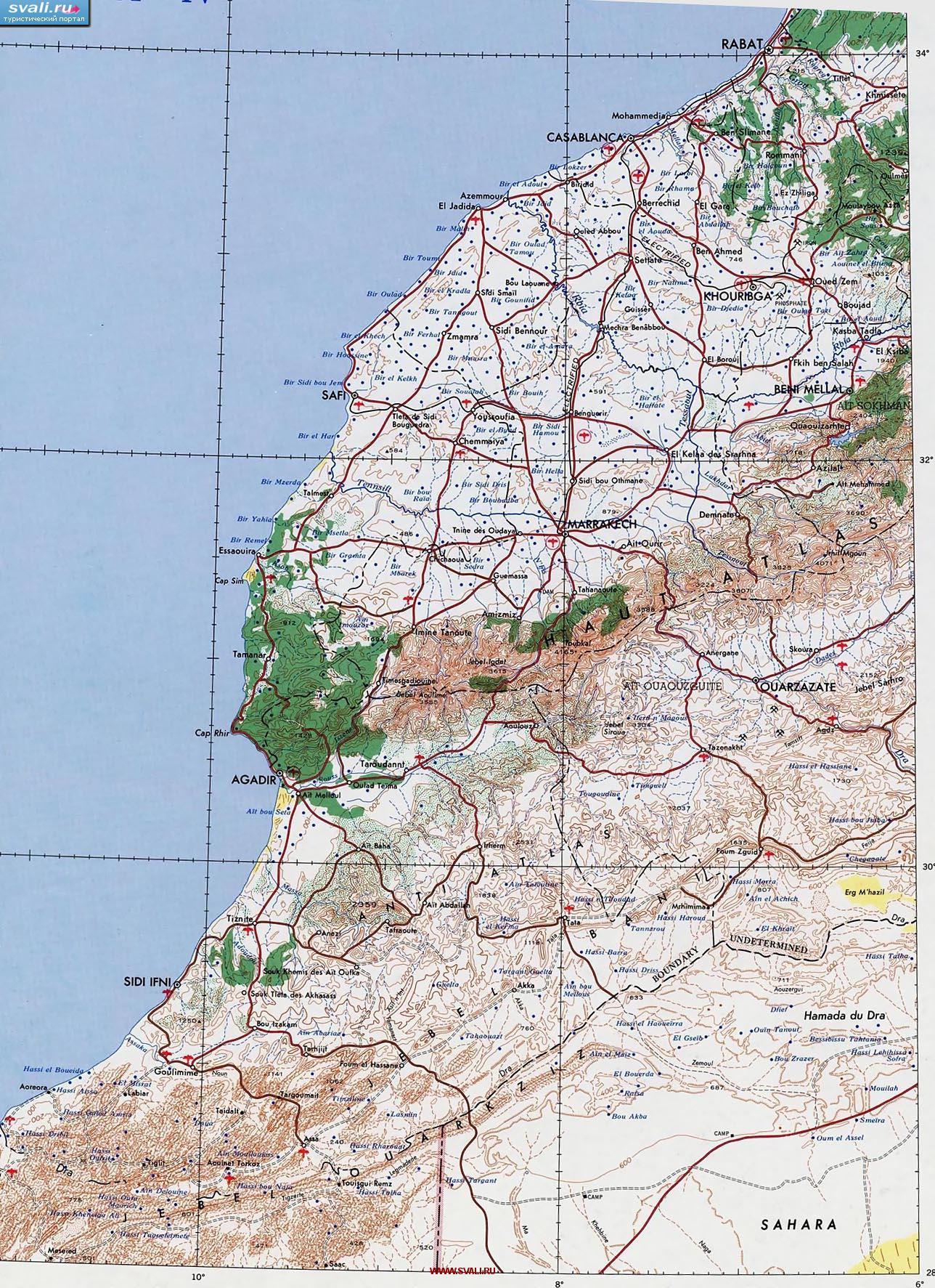 Карта юга Марокко (англ.)