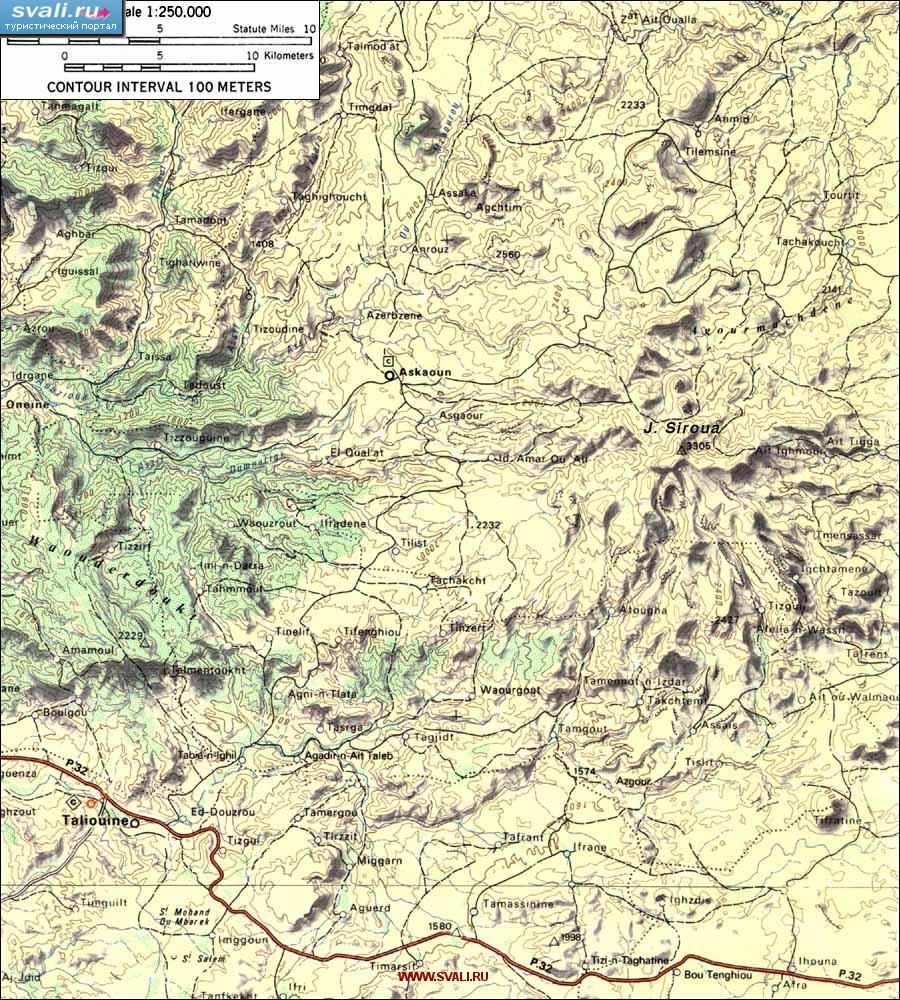 Топографическая карта окрестностей горы Сируа (Siroua), Марокко (англ.)