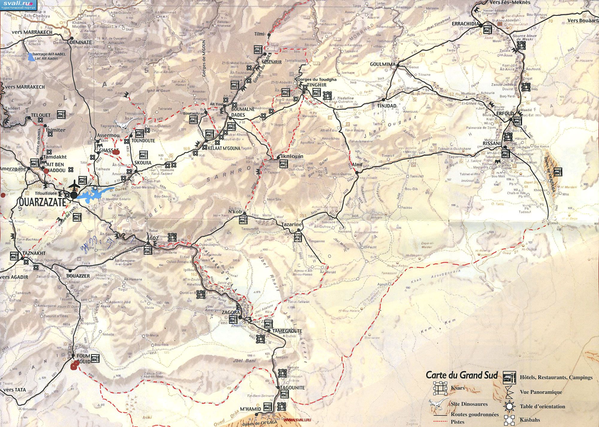 Карта окрестностей Уарзазата (Ouarzazat), Марокко (англ.)