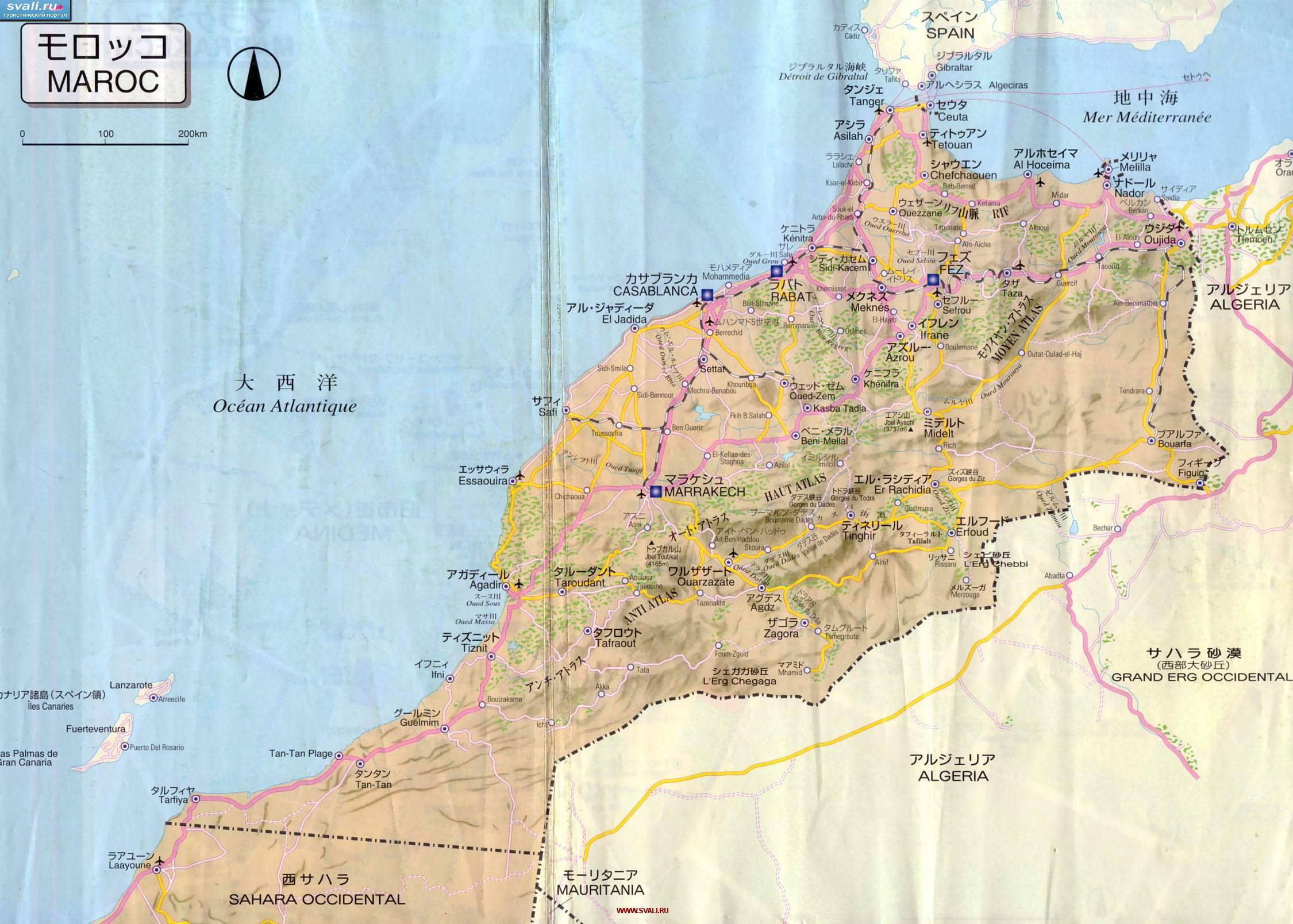 Туристическая карта Марокко (франц., кит.)