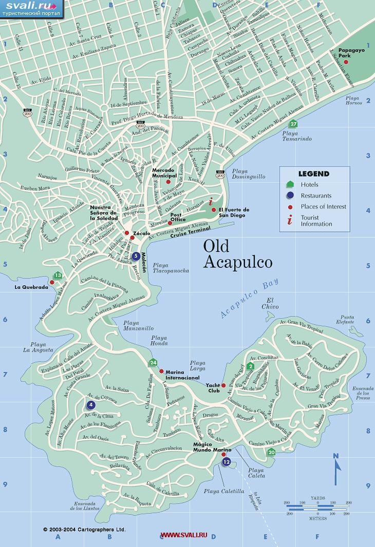 Карта старого города Акапулько (Acapulco), Мексика (англ.)