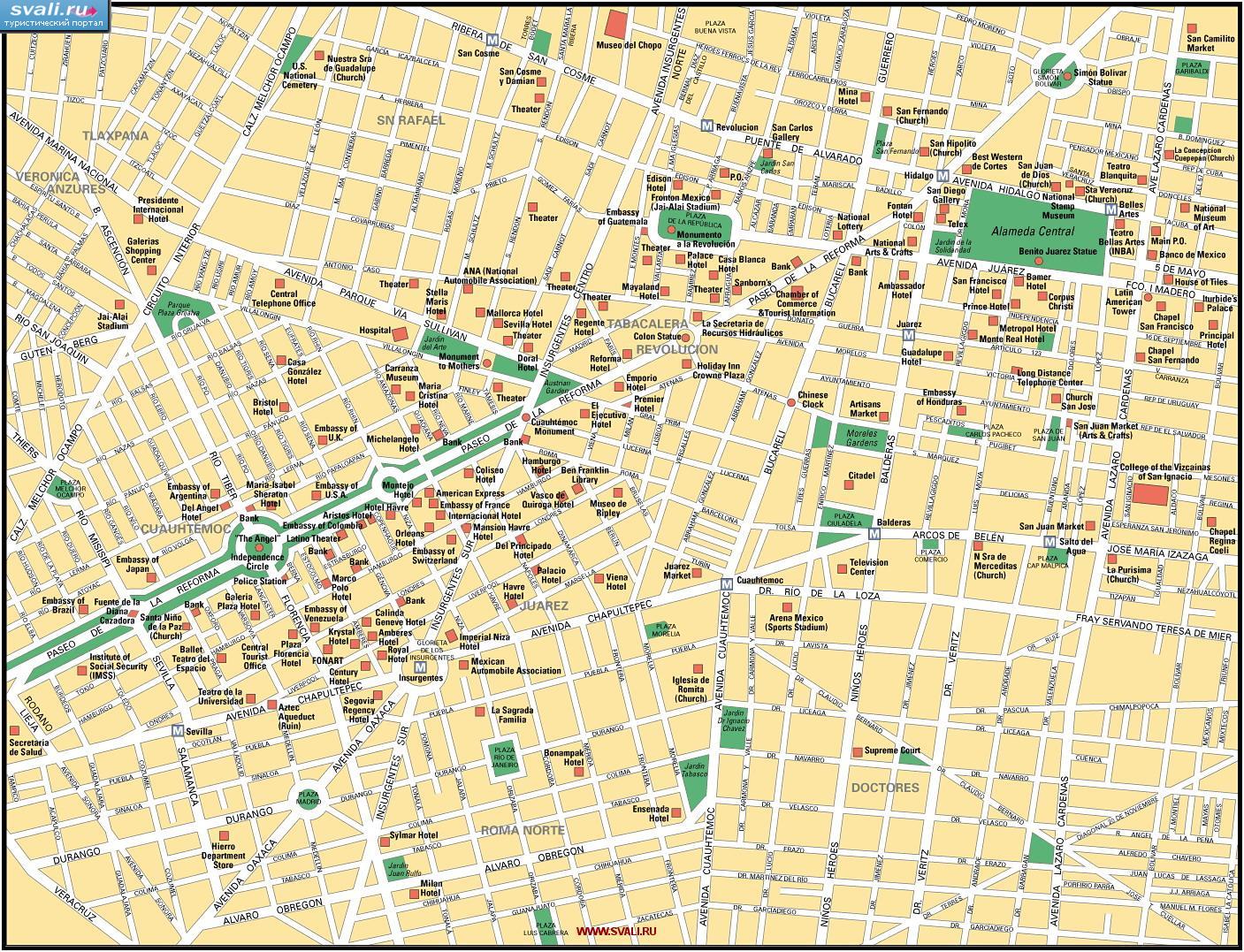 Туристическая карта центра Мехико, Мексика (исп.)