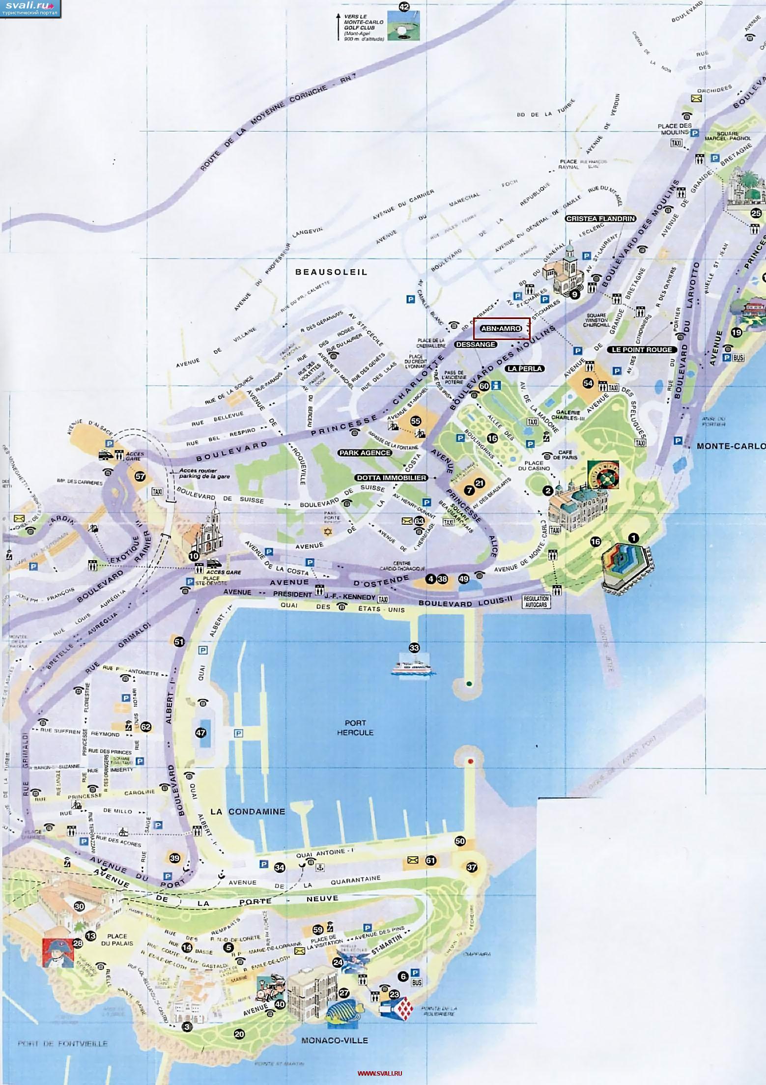 Туристическая карта Монако с указанием достопримечательностей (фр.)