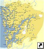 Карта фьордов в окрестностях Бергена (Hordaland County), Норвегия (нор.)