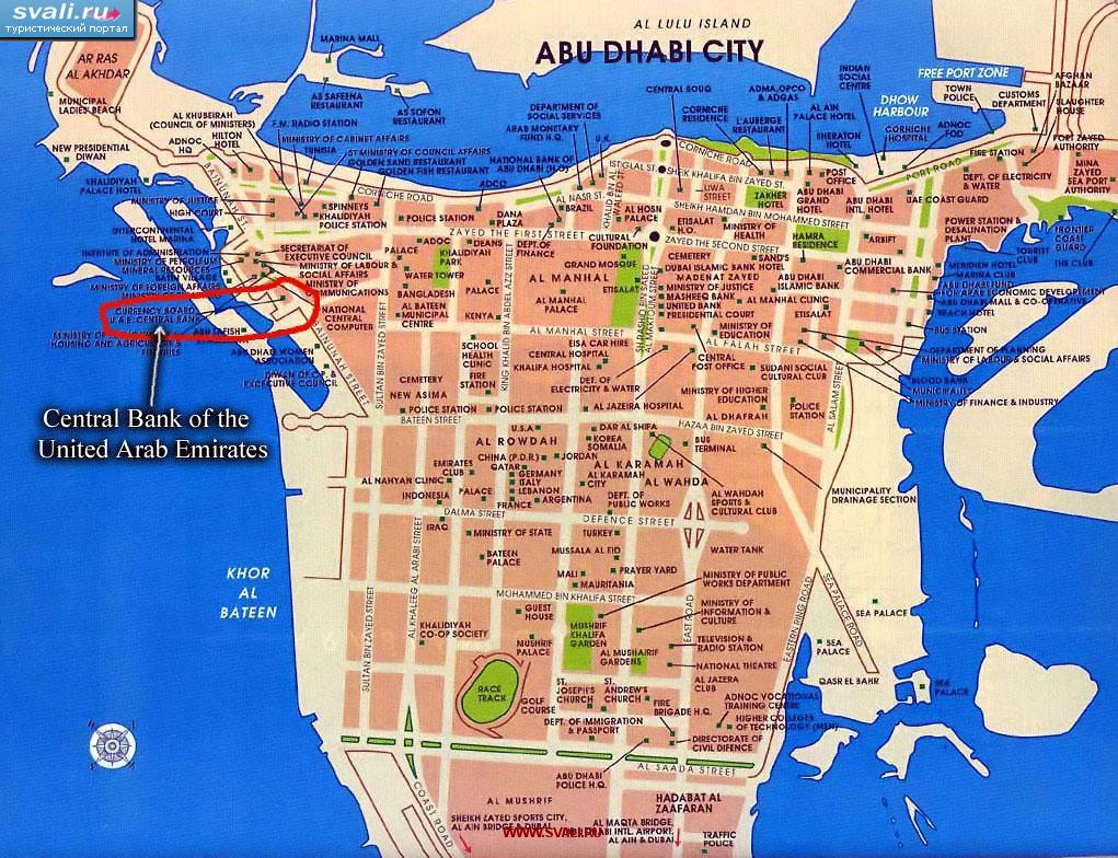 Карта города Абу-Даби, ОАЭ (англ.)
