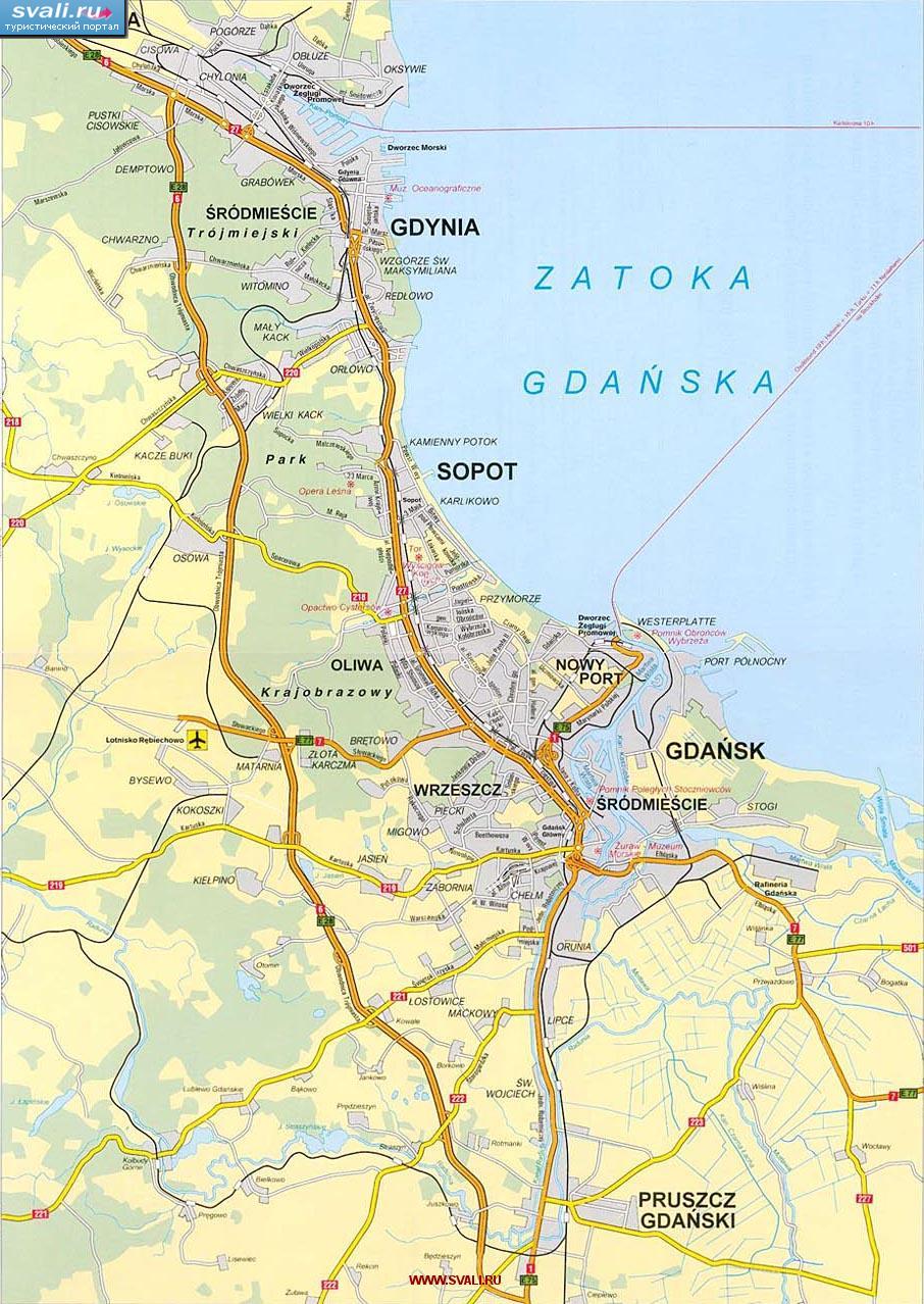 Карта побережья Гданьск, Сопот, Гдыня(Gdansk,Sopot,Gdynia). Польша (польск.)