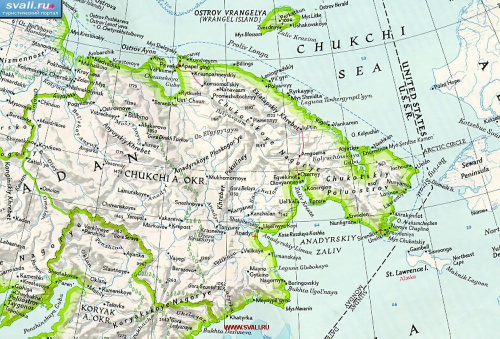 Карта Чукотского автономного округа, Россия (англ.)