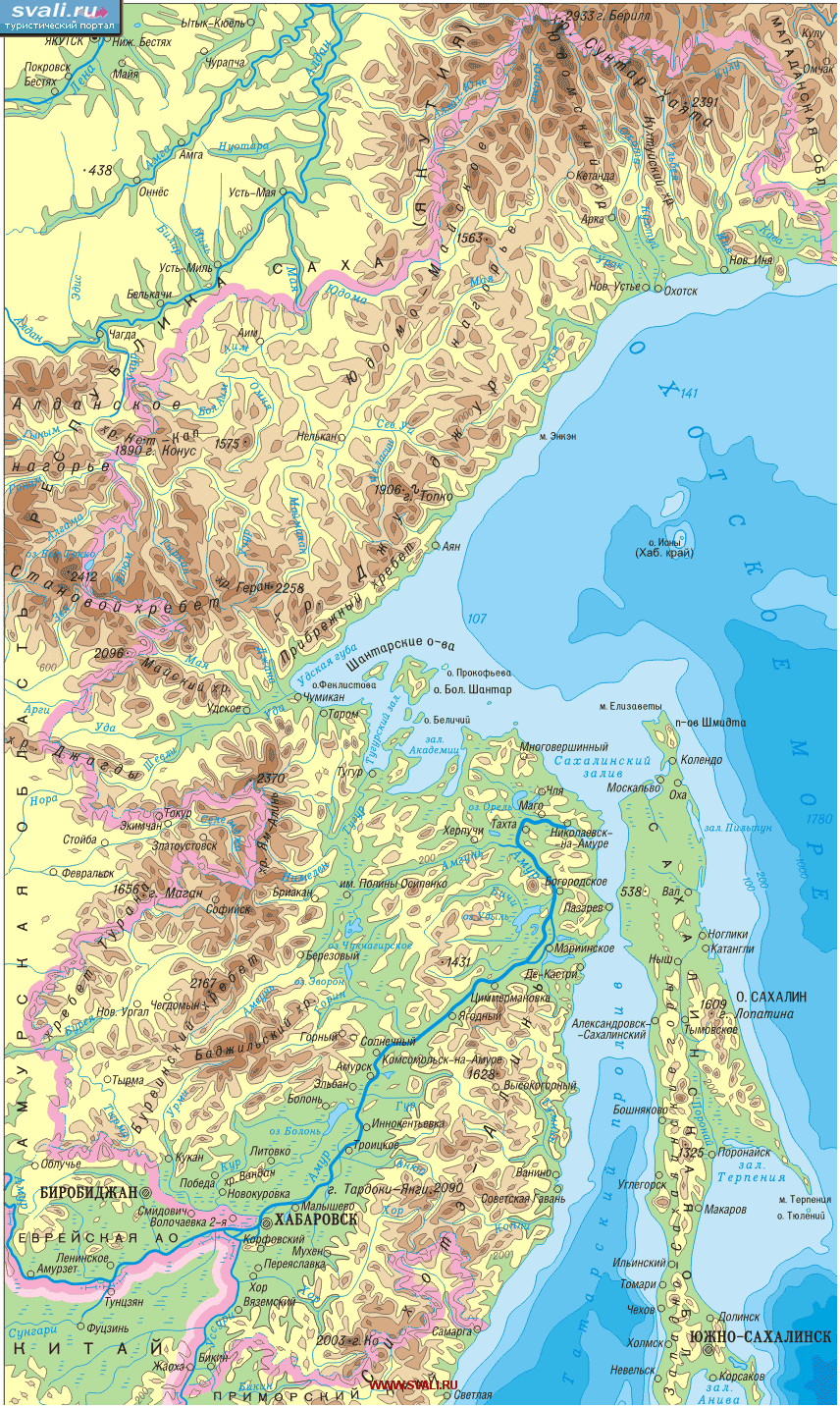 Топографическая карта Хабаровского края, Россия.