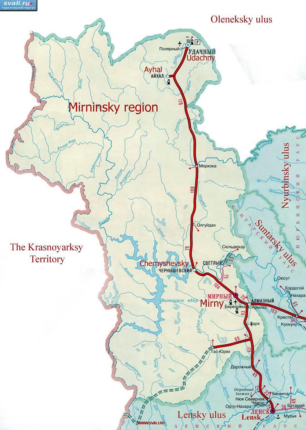 Карта Мирнинского улуса, Якутия, Россия.