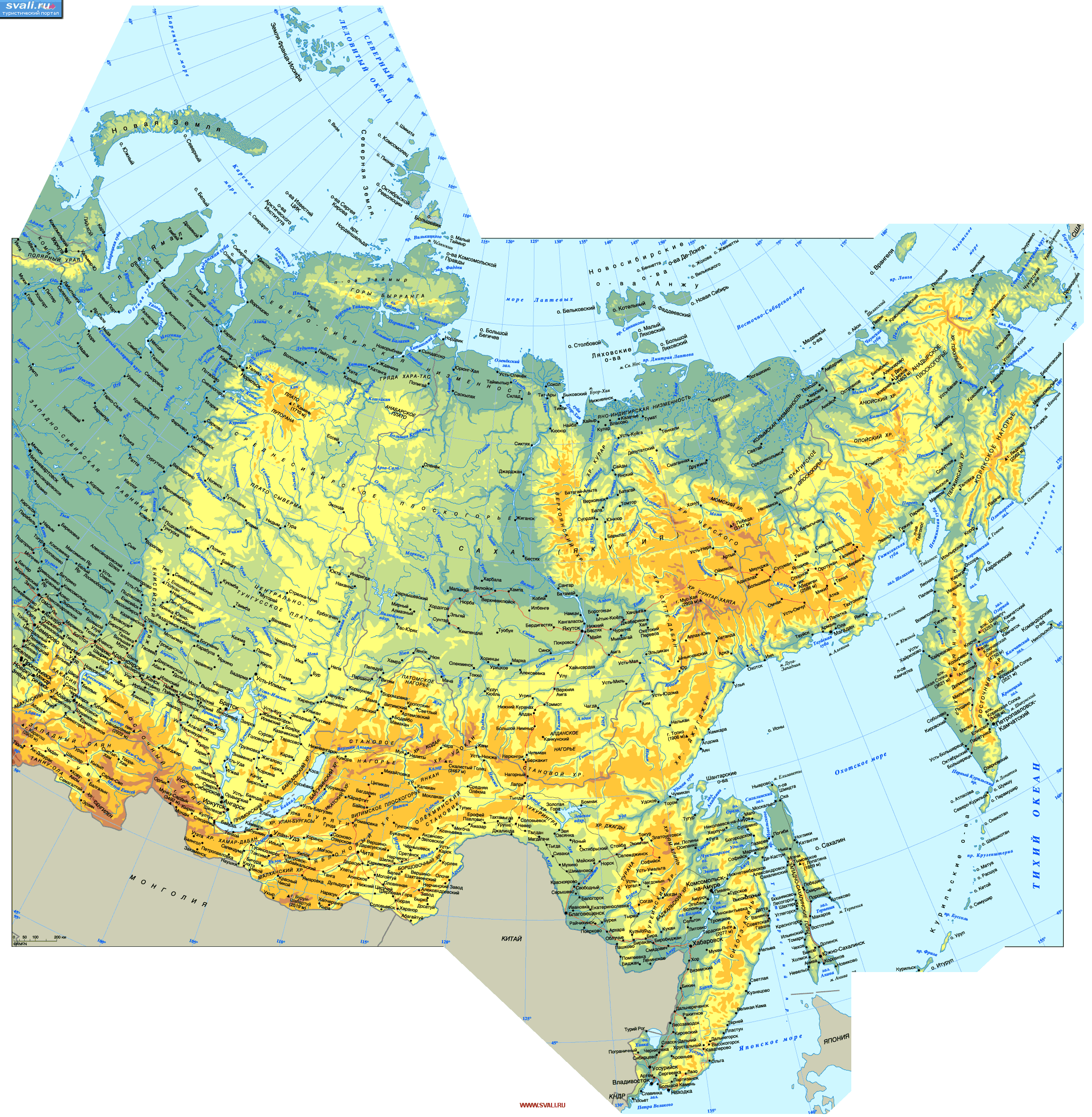 Карта России. Азиатская часть.