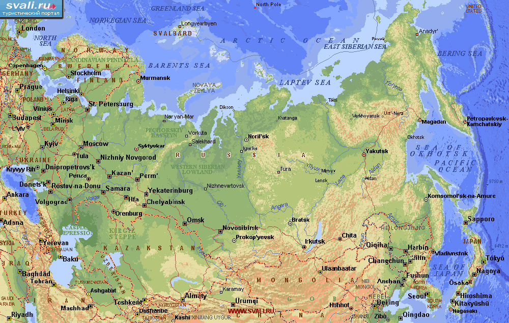 Карта Росcии. (англ.)