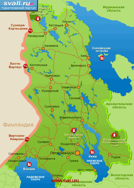 Туристическая карта Карелии, Россия.