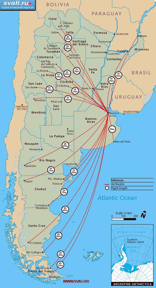 Карта авиамаршрутов Аргентины (исп.)