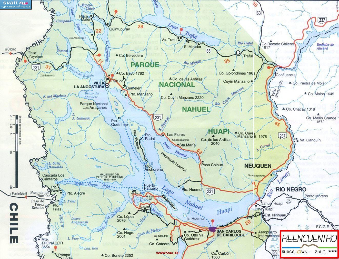 Карта национального парка Нахуэль Хуапи (Nahuel Huapi), Сан-Карлос-Де-Барилоче (San Carlos De Bariloche), Аргентина (исп.)