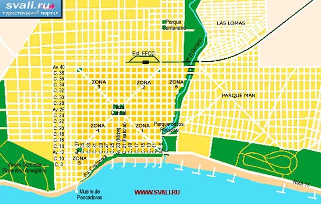 Карта улиц курорта Мирамар (Miramar), Аргентина (исп.)