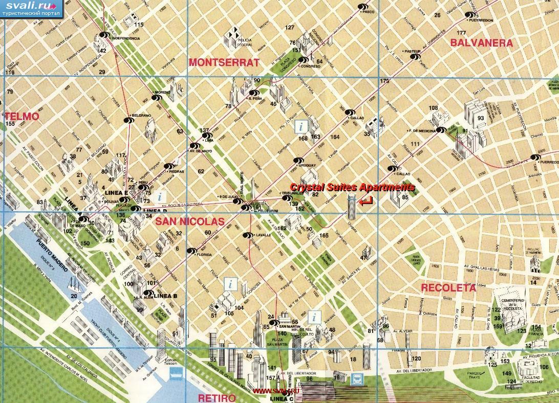 Туристическая карта центра Буэнос-Айреса, столицы Аргентины (исп.)