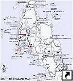 Карта юга Тайланда (англ.)