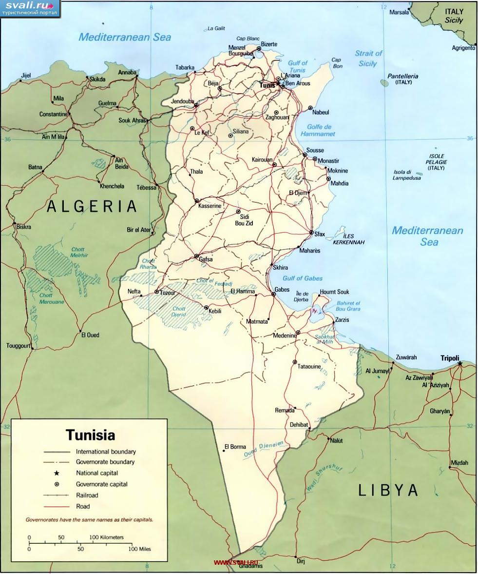 Карта Туниса (англ.)